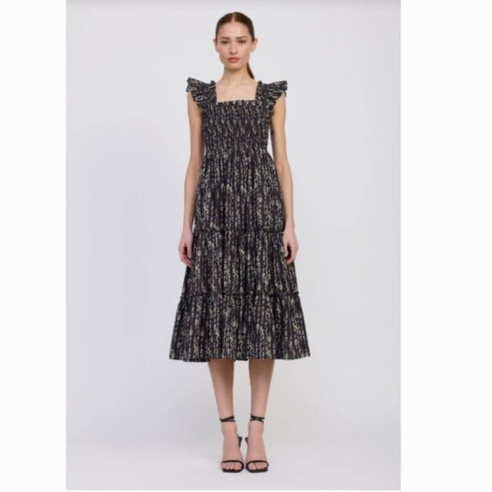 En Saison Black Floral Smocked Midi Dress